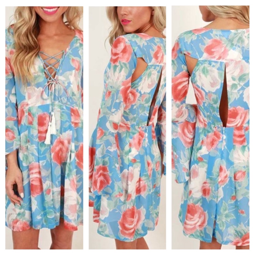 Olivaceous Blue Floral Mini Dress